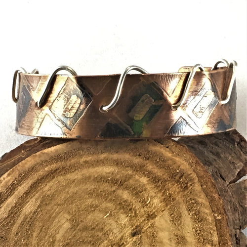 Laced and Etched Copper Cuff