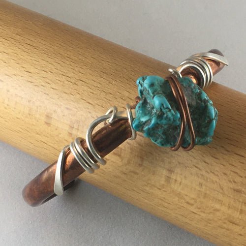 Copper, silver and turquoise bracelet