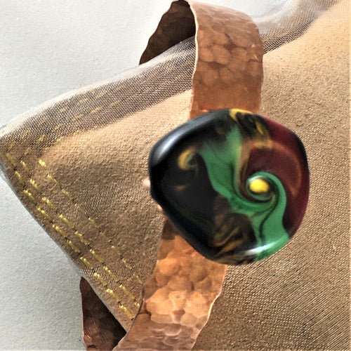 Hammered copper and lamp-work bead bracelet